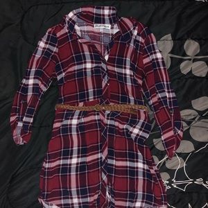 Maroon and Navy Plaid Dress w/ Belt